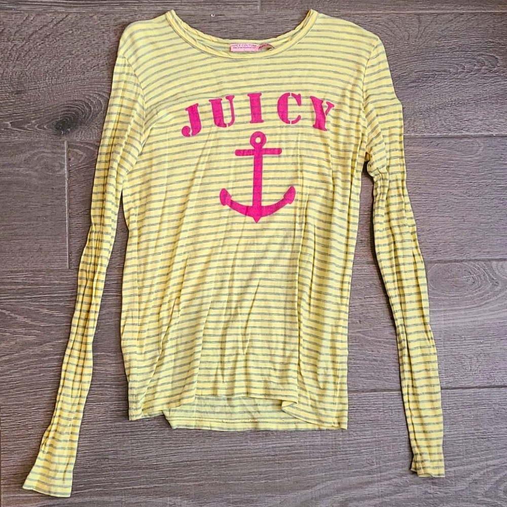 Juicy Couture Yellow & Gray Stripes Anchor Shirt